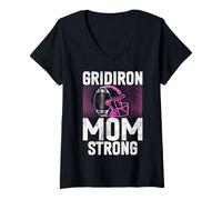 Donna Gridiron Mom Strong Football Mamma Maglietta con Collo a V
