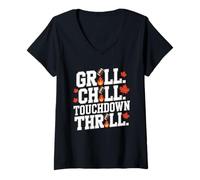 Donna Grill Chill Touchdown Thrill Autunno Autunno Calcio Maglietta con Collo a V