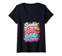 Donna Grill-Master BBQ Grill Backyard Cookout Design Graphic Party Maglietta con Collo a V