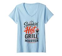 Donna Grill-Master BBQ Grill Backyard Cookout Design Graphic Party Maglietta con Collo a V