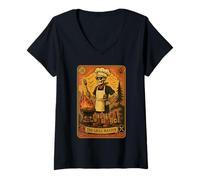 Donna Grill Master - Carta dei Tarocchi Vintage Skeleton BBQ Chef Maglietta con Collo a V