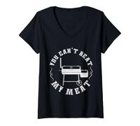 Donna Grilling Pit Master Humor BBQ Carne Affumicatore Barbecue Grill Uomini Maglietta con Collo a V