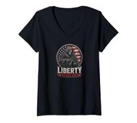 Donna Grim Reaper Death Skeleton Halloween American Flag Maglietta con Collo a V