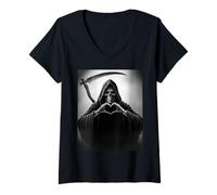 Donna Grim Reaper Horror Poster Halloween Maglietta con Collo a V
