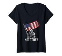 Donna Grim Reaper Not Today Grunge Goth Distressed con bandiera USA Maglietta con Collo a V
