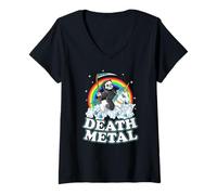 Donna Grim Reaper Riding Unicorn | Death Metal Pastel Goth Maglietta con Collo a V