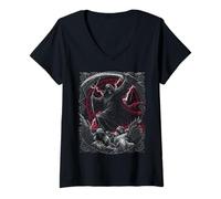 Donna Grim Reaper Scythe Fallen Angels Dark Gothic Horror Art Tee Tee Maglietta con Collo a V