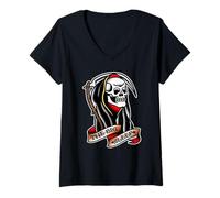 Donna Grim Reaper x The Big Sleep Tradizionale Tatuaggio Flash Maglietta con Collo a V