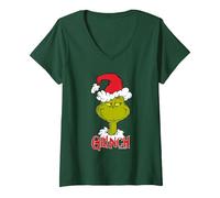 Donna Grinch - Il Sorriso dei Grinchmas Maglietta con Collo a V, Verde Foresta, L