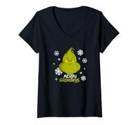 Donna Grinch - Merry Grinchmas Snowflakes Maglietta con Collo a V