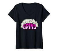 Donna Grind And Shine Divertente Uomini Donne Proprietario di Affari Soldi Contanti Maglietta con Collo a V