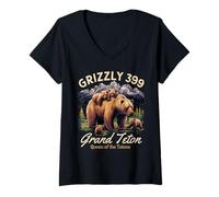 Donna Grizzly 399 Bear Lovers Queen of the Tetons National Park Maglietta con Collo a V