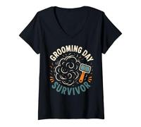Donna Grooming Day Survivor Pet Humor Maglietta con Collo a V