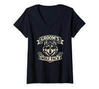 Donna Groomsmen Matching Groom's Wolf Pack Bachelorette Party Team Maglietta con Collo a V