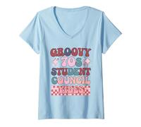 Donna Groovy 70s Student Council Vibes School Day Maglietta con Collo a V