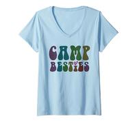 Donna Groovy CAMP BESTIES BFF Modalità in tenda sulle ragazze in crociera Maglietta con Collo a V