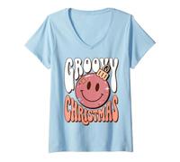 Donna Groovy Christmas Retro Holiday Celebration Maglietta con Collo a V
