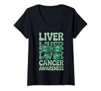 Donna Groovy Coquette Bow Liver Cancer Awareness Maglietta con Collo a V