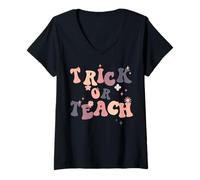 Donna Groovy Halloween Trick Or Teach Teacher Halloween Cute Maglietta con Collo a V