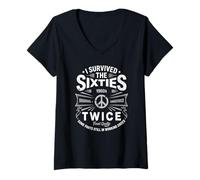 Donna Groovy I SURVIVED The SIXTIES TWICE Peace Love 60° compleanno Maglietta con Collo a V