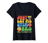 Donna Groovy Just Let Me Stim Bro Bambini Ragazzi Funny Autism Awareness Maglietta con Collo a V
