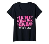Donna Groovy nella Mia Senior Mamma Era Classe di 2026 Mamma Senior 2026 Maglietta con Collo a V