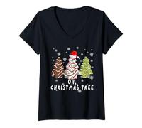 Donna Groovy Oh Christmas Tree Funny Christmas Tree Cake Lovers Maglietta con Collo a V