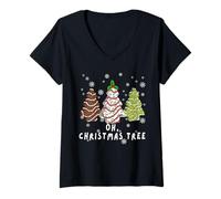 Donna Groovy Oh Christmas Tree Funny Christmas Tree Cake Lovers Maglietta con Collo a V