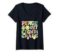 Donna Groovy Peace Out Ottavo Grado Bambini 8 ° Grado Scuola Ultimo Giorno Maglietta con Collo a V