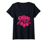 Donna Groovy Pink Olive - Frutta Sana Vegetariana Vegana Maglietta con Collo a V