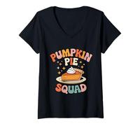 Donna Groovy Pumpkin Pie Squad Family Crew Cena del Ringraziamento Maglietta con Collo a V