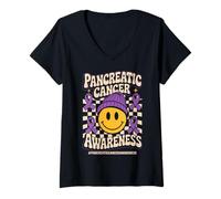 Donna Groovy Purple Pancreatic Cancer Awareness Maglietta con Collo a V