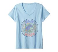 Donna Groovy Retro Floral He Is Risen Pasqua Gesù Cristianesimo Maglietta con Collo a V