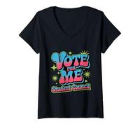 Donna Groovy Vote for Me Consiglio Studentesco Divertente elezione in Classe Maglietta con Collo a V
