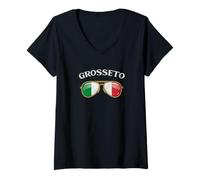 Donna Grosseto Italy Vintage Flag Sunglasses Maglietta con Collo a V