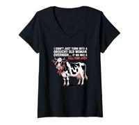 Donna Grouchy Old Woman Cow Full Time Job Funny Tee Maglietta con Collo a V