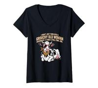 Donna Grouchy Old Woman Cow Funny Leopard Print Humor Maglietta con Collo a V
