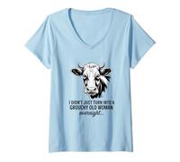 Donna Grouchy Old Woman Cow Monochrome Sarcastic Quote Maglietta con Collo a V