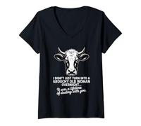 Donna Grouchy Old Woman Cow Sarcastic Lifetime Humor Maglietta con Collo a V