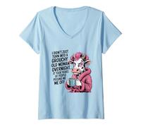 Donna Grouchy Woman Cow Coffee Funny Quote Attitude Maglietta con Collo a V