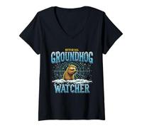Donna Groundhog Day Funny Primavera Previsioni Meteo Maglietta con Collo a V