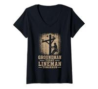 Donna Groundman Oggi Lineman Domani Lineworker Maglietta con Collo a V