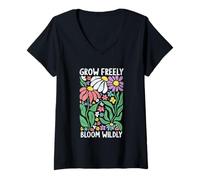 Donna Grow Freely Bloom Wildly Ispirational Maglietta con Collo a V