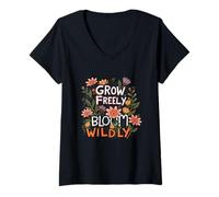 Donna Grow Freely Bloom Wildly Whimsical Nature Citazione Maglietta con Collo a V