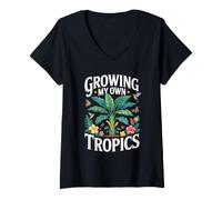 Donna Growing My Own Tropics Giardinaggio Tropicale Orto Maglietta con Collo a V