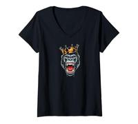 Donna Growling Scary Silverback Gorilla Face Monkey Angry Maglietta con Collo a V