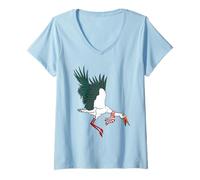 Donna Gru, Portare, Uno, Sciarpa, Uccelli, in, Inverno Maglietta con Collo a V