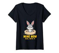 Donna Grumpy Bunny I MIEI ORA LO AFFRONTERANNO Pet Humor Funny Rabbit Maglietta con Collo a V