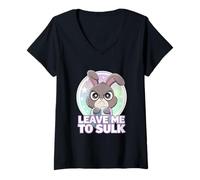 Donna Grumpy Bunny LASCIAMI A SULK Adorabile Dolce Divertente Coniglio Maglietta con Collo a V
