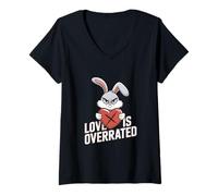 Donna Grumpy Bunny LOVE IS OVERRATED Dolce Adorabile Divertente Coniglio Maglietta con Collo a V